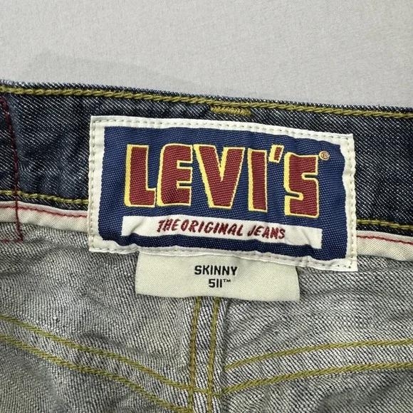 Levis Jeans Mens 29x32 Blue 511 Skinny Medium Wash Denim Pockets Logo Workwear - Picture 7 of 8